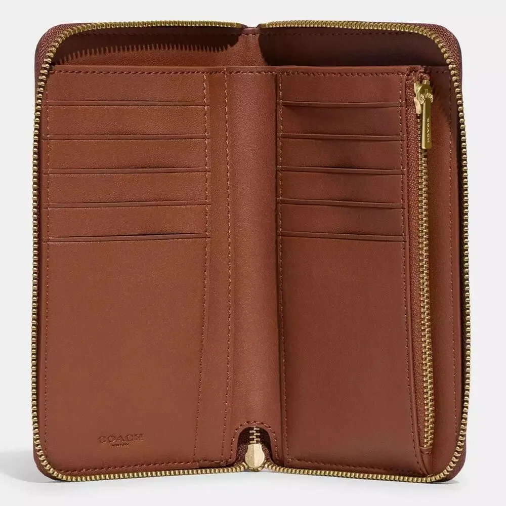 NWT Coach Medium Zip Around Wallet/ Brown/Calf Leather - Picture 3 of 4